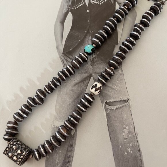 ARTISAN One of a Kind Necklace of Thai Tribe Silver, Wood & Turquoise: NWOT!! - Picture 1 of 11